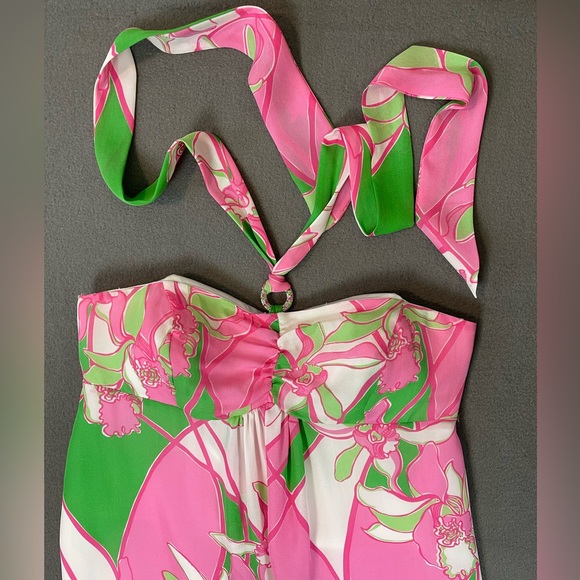 Lily Pulitzer Silk Pink Green Midi Halter Dress - Picture 3 of 12